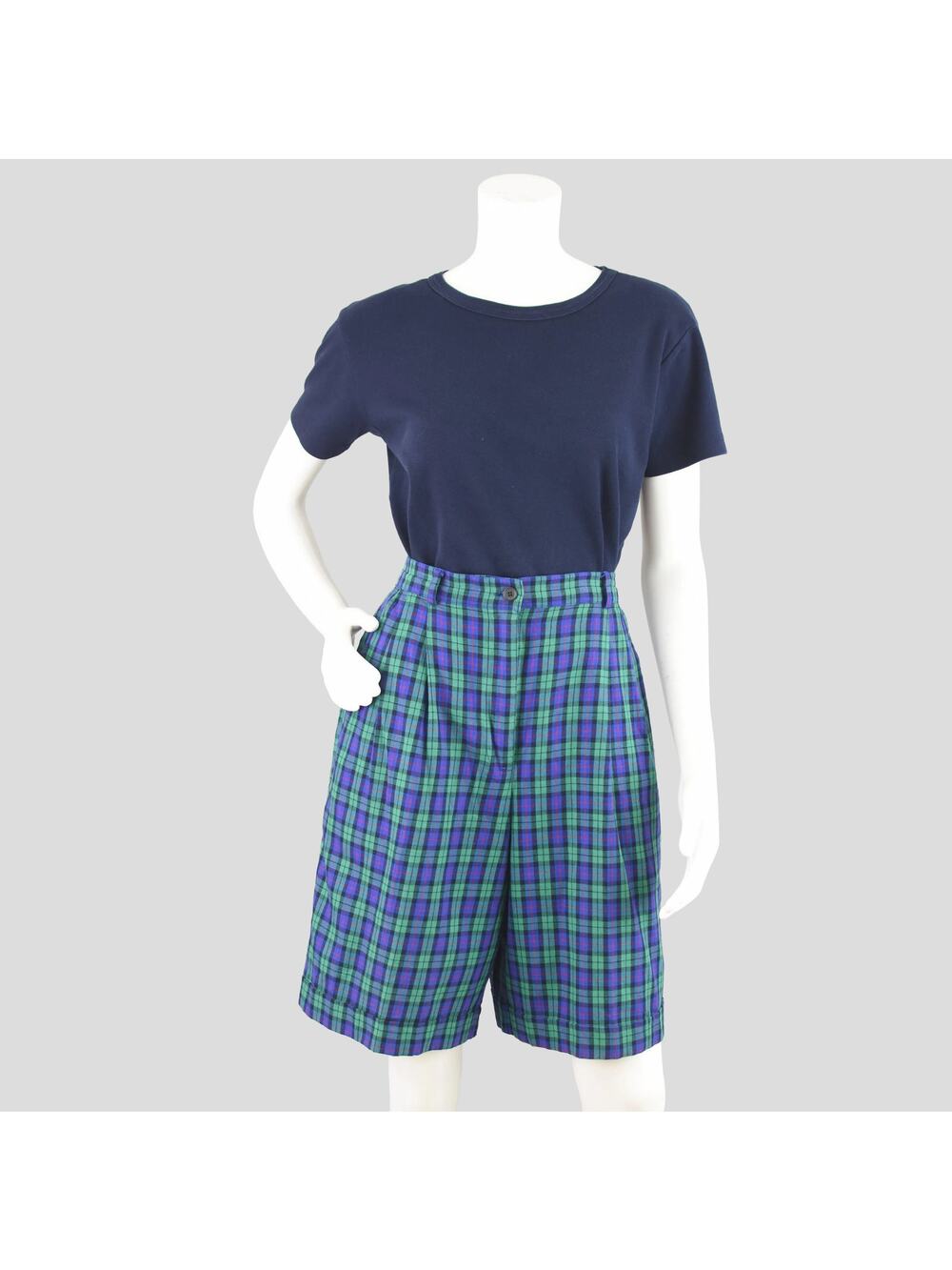 Vintage Talbots Pleated Plaid Bermudas Shorts, Women's Size 8, 28" Waist